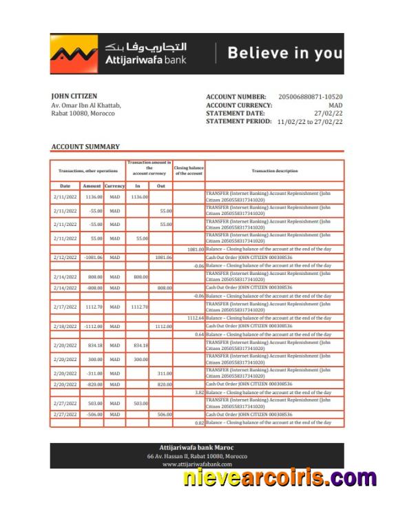Morocco Attijariwafa bank statement xls